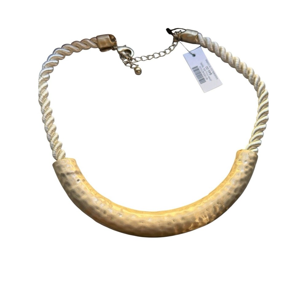 Chico's Jenn Collar Necklace Cream Rope Hammered Gold Tone NWT